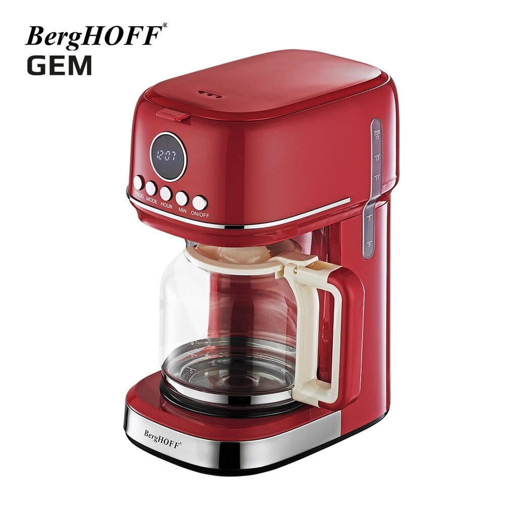  BergHOFF GEM RETRO 15 bardak Kırmızı Filtre Kahve Makinesi